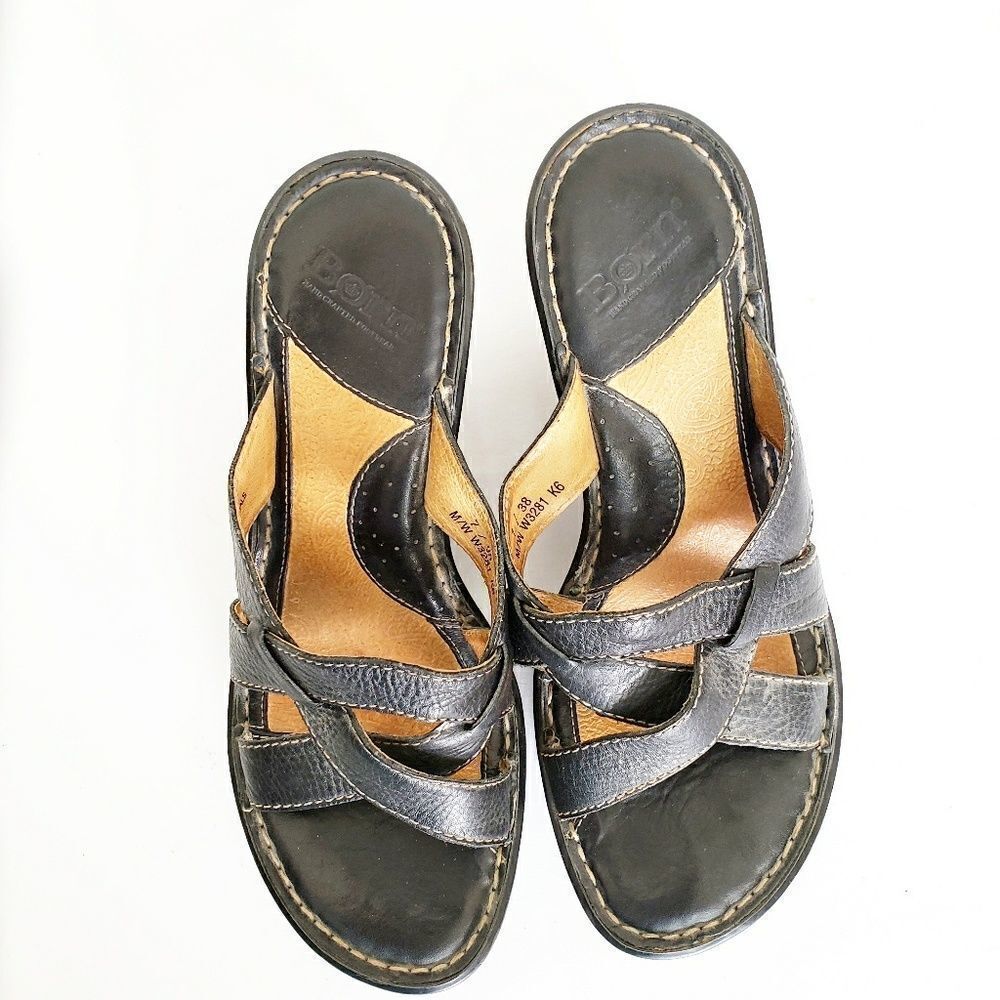 Born black slip on sandals wedge heel